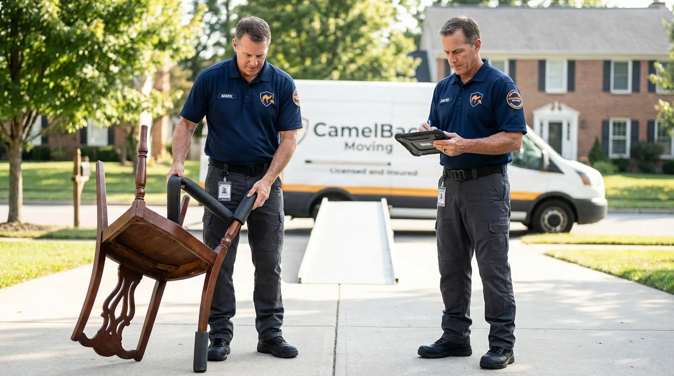 Movers inspecting furniture for damage prevention before loading in Vernon Hills, IL