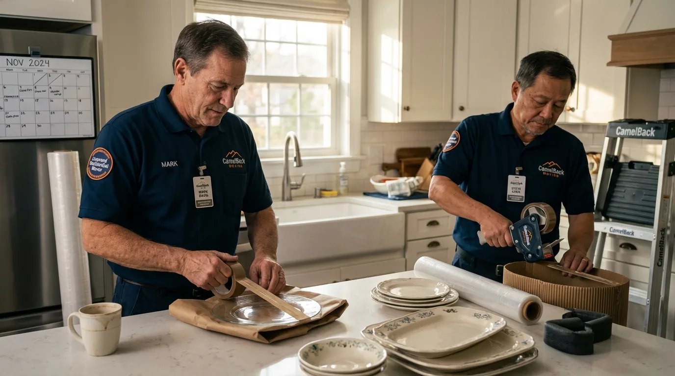 Professional crew packing kitchen dishware in Vernon Hills, IL